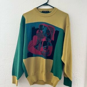 Colorful 80’s Vintage Graphic Wool-Blend Crewneck Sweater Size M